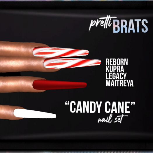 Second Life Marketplace prettiBRATS Candy Cane Nails